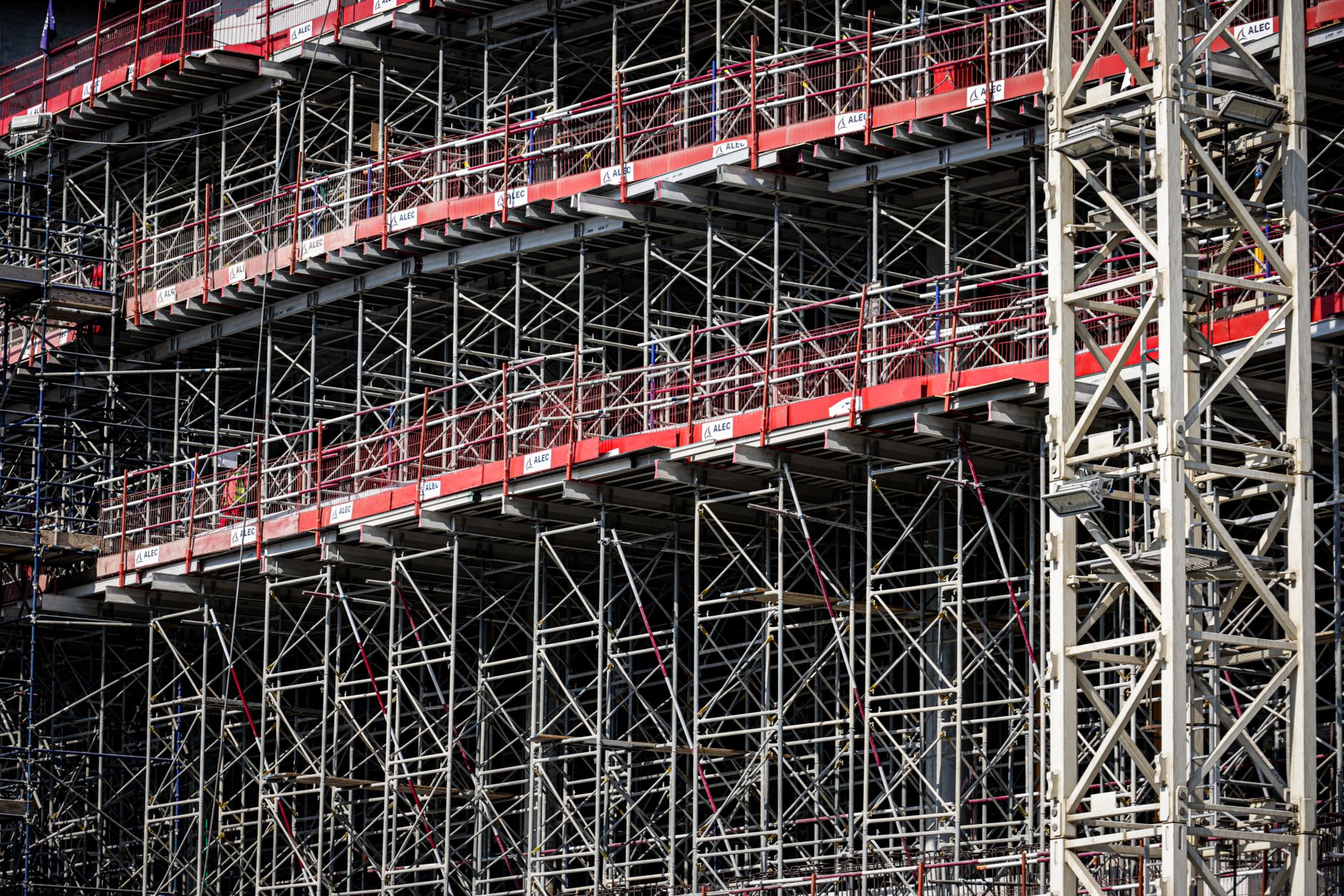 Built to suit commercial project management with project manager reviewing construction plans