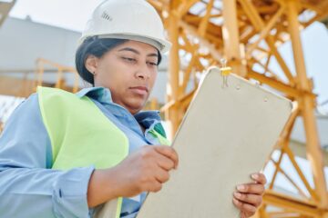 Operational control in construction project management with site inspection and blueprint review