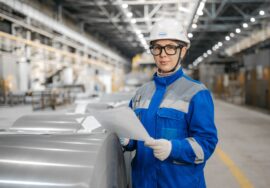 Corporate office construction site showing project manager reviewing fitout compliance checklist