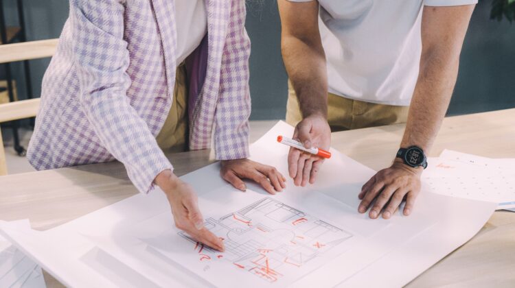 construction project monitoring with design coordination on site blueprint
