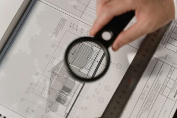 Project execution at a corporate office fitout site with project manager reviewing plans